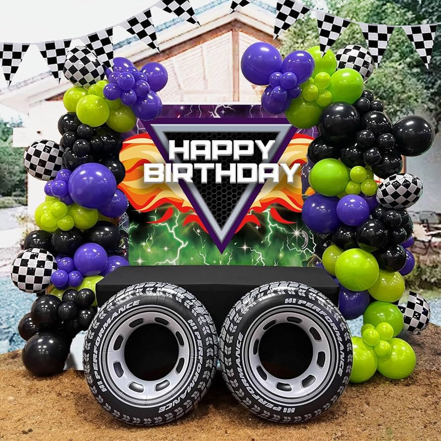 Truck Balloon Green Purple Black Silver Big Wheels Balloon Garland Halloween Balloon Arch Kit Rac... | Amazon (CA)