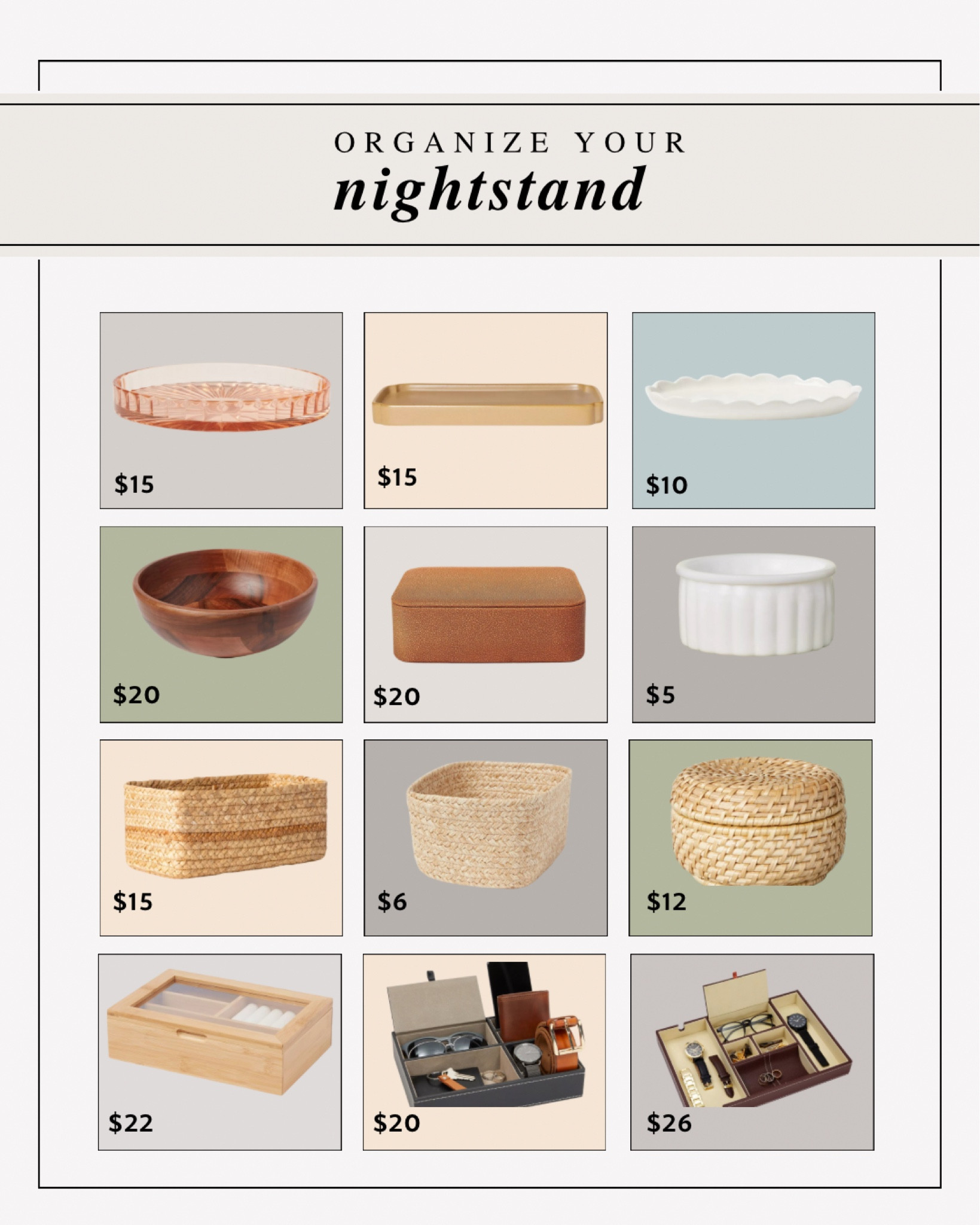 Make that nightstand “clutter” look more intentional and less likely to spread by corralling it in a tray or small basket! 

#LTKHome