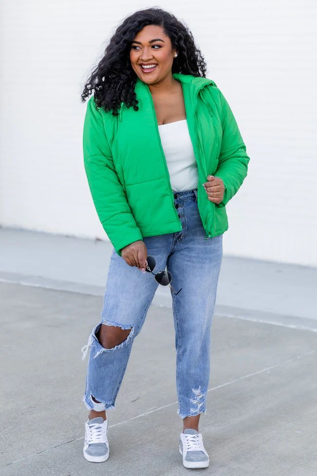 From The Beginning Green Hooded Puffer Jacket | Pink Lily