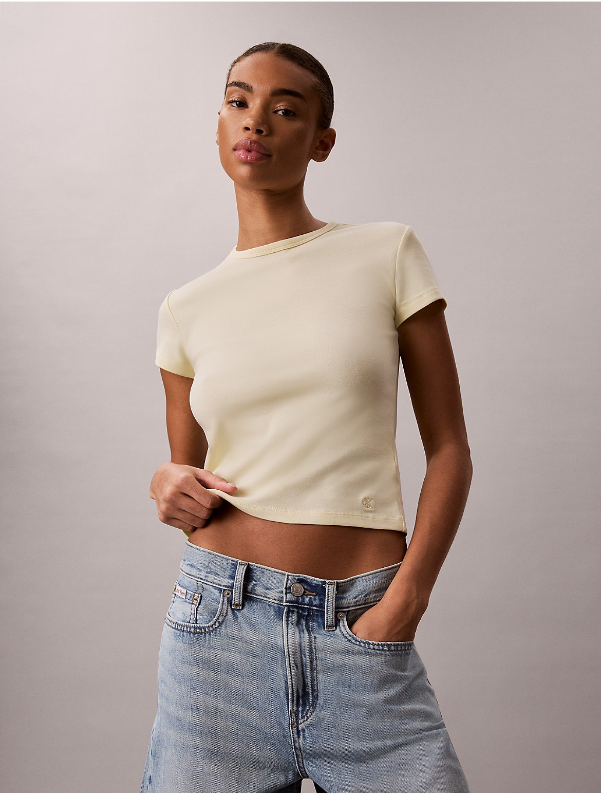 Calvin Klein Women's Refined Baby Tee - Yellow - L | Calvin Klein (US)