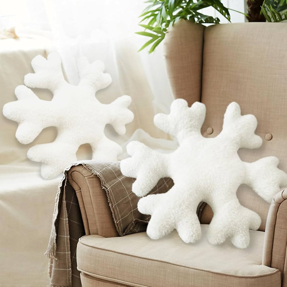 Qiuttnqn 2 Pcs Christmas Snowflake Decorative Throw Pillows,15.7" Soft White Faux Fur Plush Pillo... | Amazon (US)