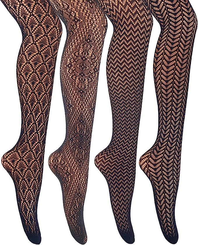 MANZI Womens Fishnet Tights Patterned Stockings Stretch Fishnets Panty Hose | Amazon (US)