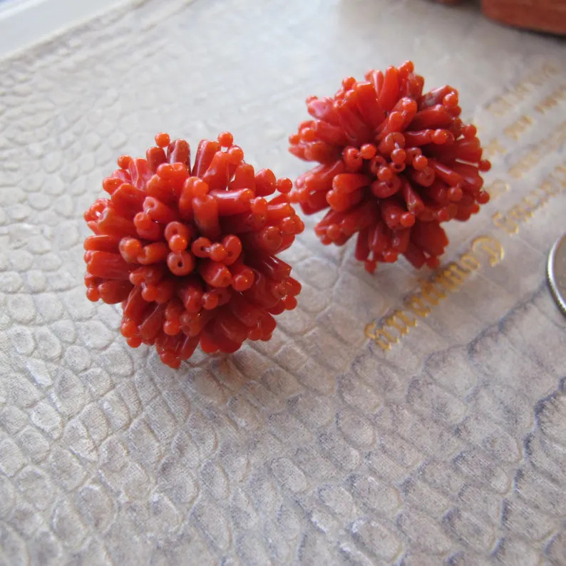 Italian Mediterranean Coral Cluster Flower Clip-On Earrings. Gioielli Italy Gem Jewelry of Branch... | Etsy (US)