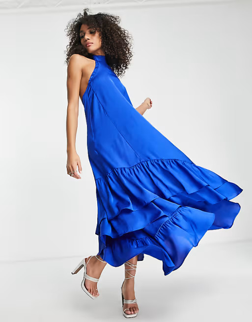 Topshop halter midaxi dress in cobalt blue | ASOS (Global)