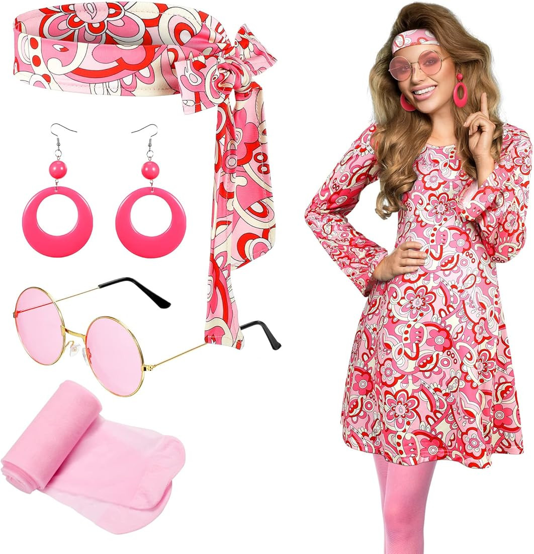 Janmercy 5 Pcs 70s 80s Hippie Costumes Accessories for Women 70's Disco Outfit for Halloween Part... | Amazon (US)