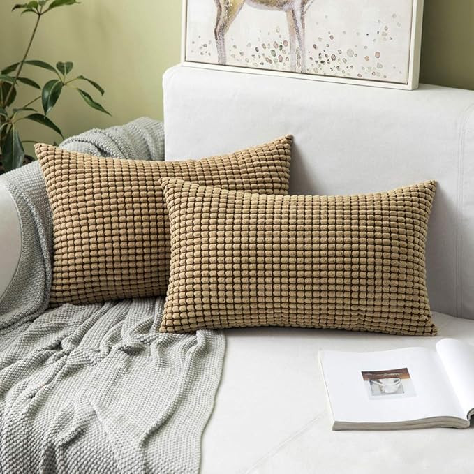 MIULEE Pack of 2 Lumbar Pillow Covers Super Soft Corduroy Decorative Throw Pillows Brown Couch Ho... | Amazon (US)