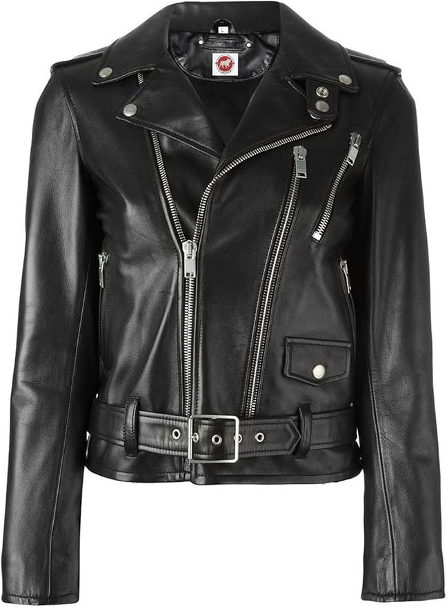 Electra Motorcycle Biker Stylish Ziper Black Real Leather Jacket Women | Amazon (US)