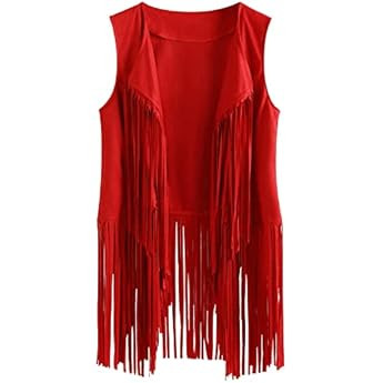Womens Vintage Western Fringe Vest Tops Classic Suede Leather 70s Cowboy Shirt Sleeveless Tassels Ca | Amazon (US)