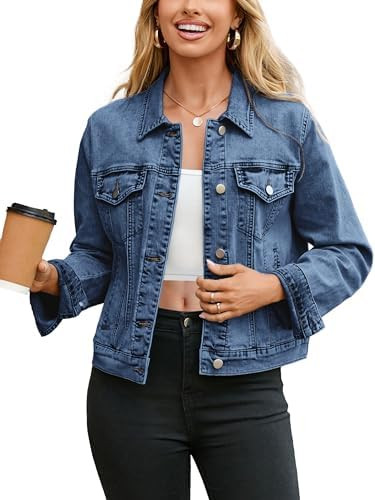 Glamaker Womens Jean Jacket 2026 Basic Trendy Long Sleeve Denim Jackets Button Down Fitted Wester... | Amazon (US)