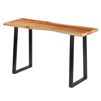 The Urban Port Industrial Wooden Live Edge Desk with Metal Sled Leg Support Brown/Black | Target
