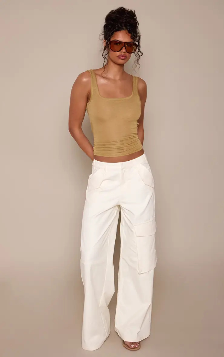 Cream Utility Detail Cargo Trousers | PrettyLittleThing USA | PrettyLittleThing US
