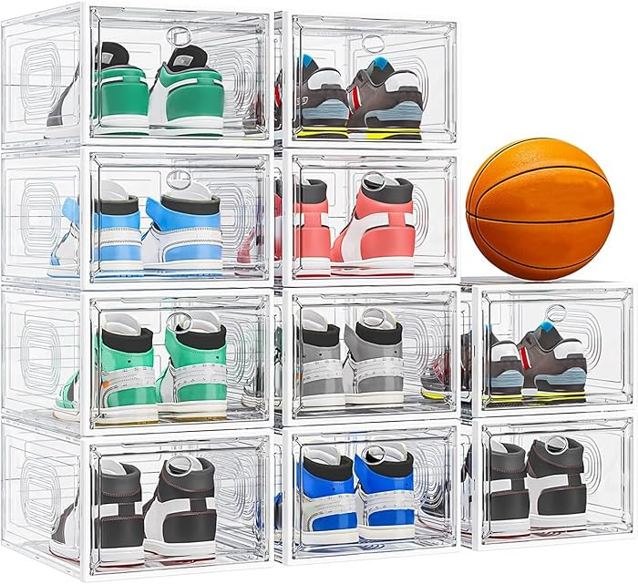 10 Pack Thicken Shoe Organizer Stackable,Upgraded Sturdy Shoe Storage Box with Magnetic Door,Shoe... | Amazon (US)