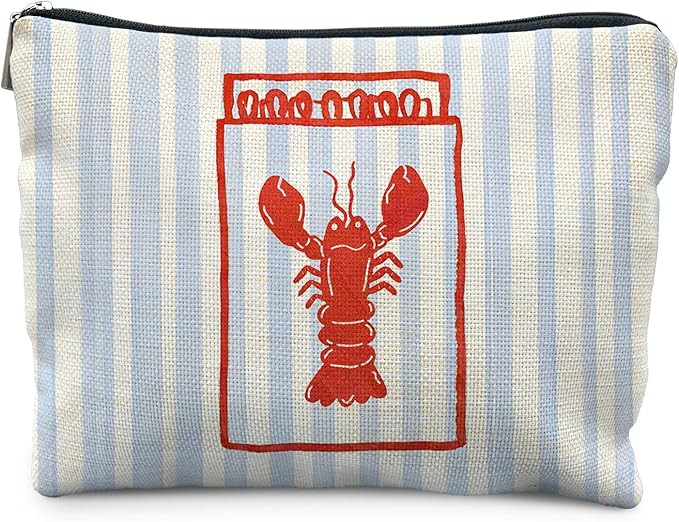 Crawfish Beach Makeup Bag, Blue Striped Coastal Cosmetic Bags for Women, Coastal Lobster Summer M... | Amazon (US)