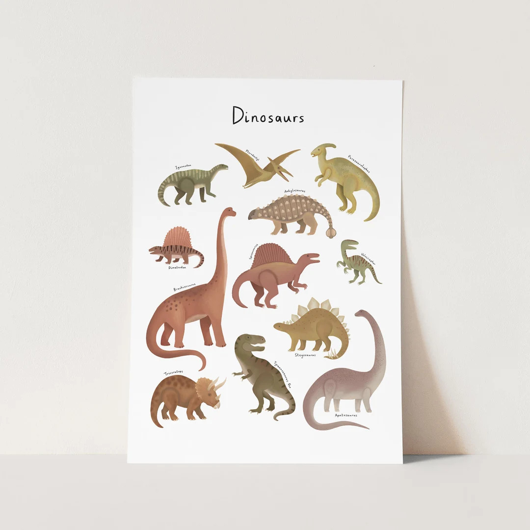 Dinosaur Chart print in white, Dinosaur Wall Art, Children's Wall Art, perfect birthday gift or n... | Etsy (US)