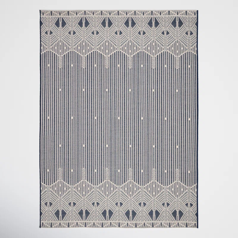 Grafton Cream/Dark Blue Indoor/Outdoor Rug | Wayfair North America