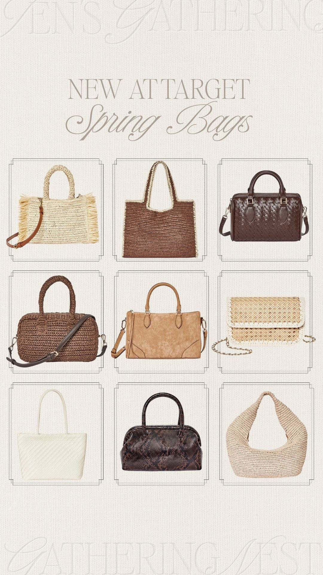 So many chic spring bags just dropped at Target! woven textures, soft neutrals, and everyday silhouettes I’m obsessed with 🤎

#targetfinds #springaccessories #handbagstyle #neutralstyle #everydaybags #affordablefashion #ltkfinds#LTKFindsUnder50

#LTKSeasonal