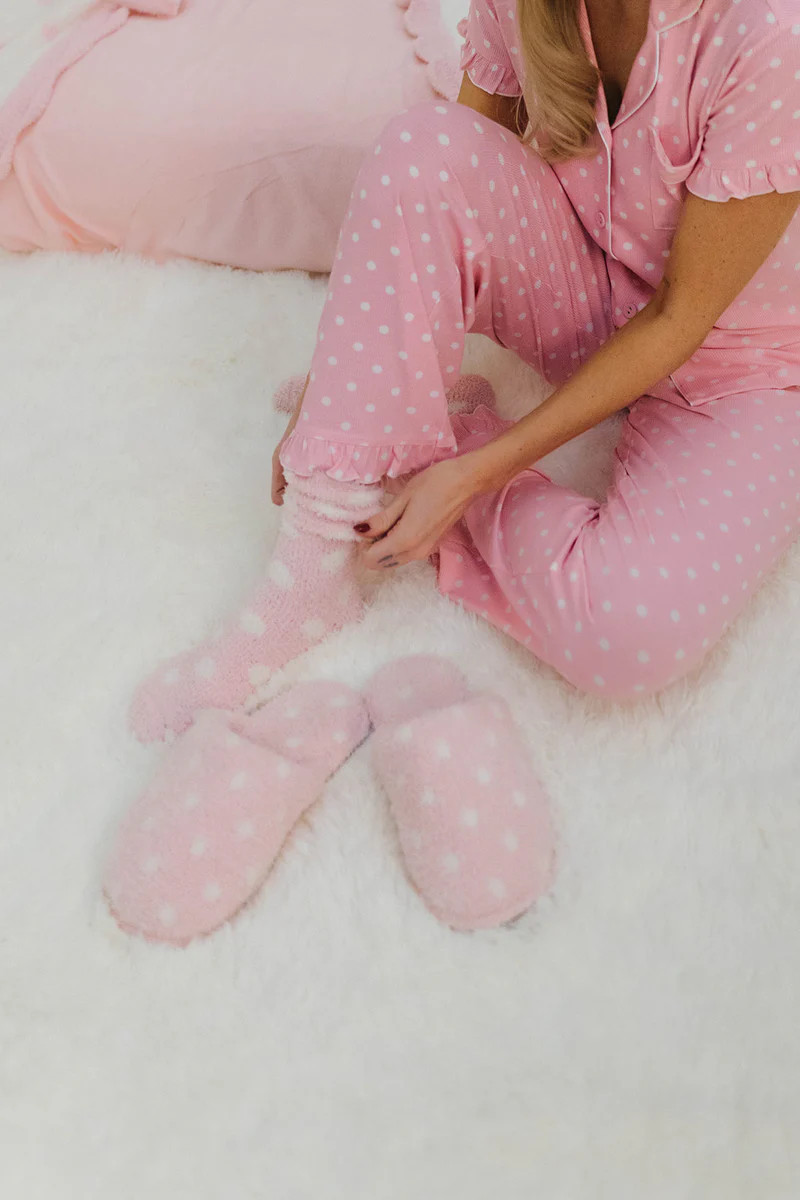 Pink Polka Dot Slippers | Staykation