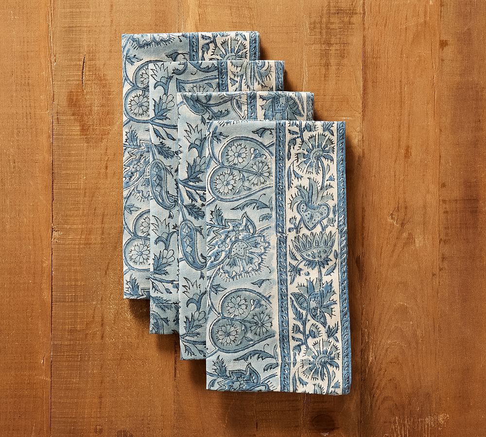 Tulip Paisley Block Print Cotton Napkins - Set of 4 | Pottery Barn (US)