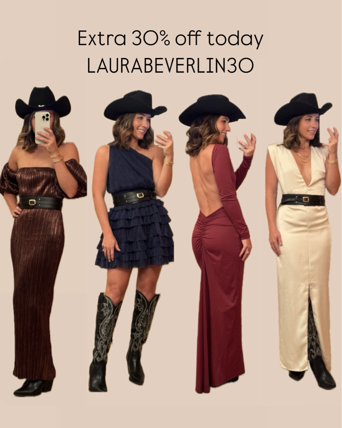 Holiday dresses
I’m wearing size xs in all
Boots size 7-true to size 
Black cowboy hat

#holiday #christmas #vici #laurabeverlin 


#LTKHoliday #LTKFindsUnder50 #LTKFindsUnder100