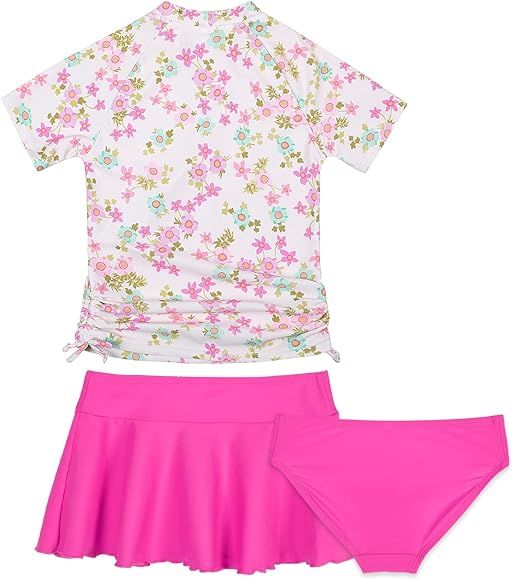 Cadocado Girls Chic 3 Pieces Rash Guard Swimwear UPF 50+ Floral Short Sleeve Swim Set | Amazon (US)