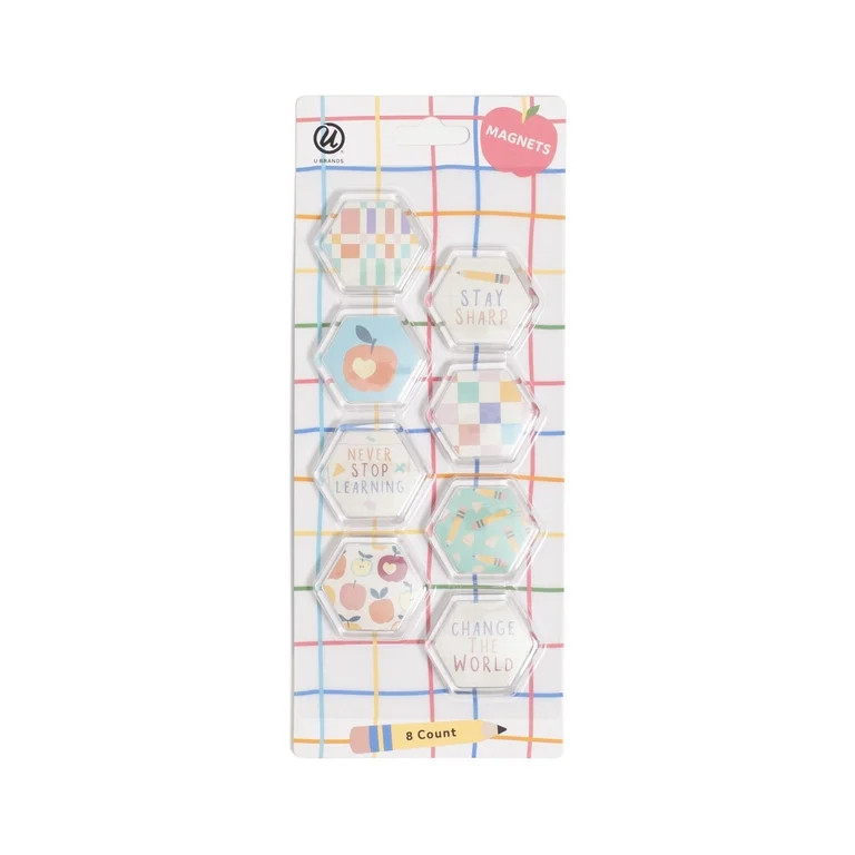 U Brands Hex Magnets, 8 Pack, Teacher Designs, Mixed Patterns, Repositionable Magnets | Walmart (US)