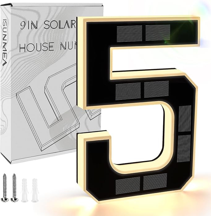 ISUNMEA 9 Inch Solar Lighted House Numbers for Outside, Light Up Waterproof LED Address Numbers S... | Amazon (US)