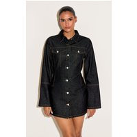 Raw Indigo Wash Seam Detail Long Sleeve Denim Shirt Dress | PrettyLittleThing US