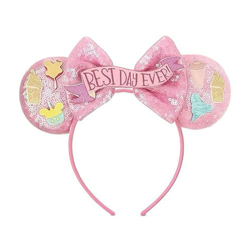 LICZINOIZO Mouse Ear Headband Handmade Best Day Ever – Pink Ears for Mouse Ears Adult & Womens Mouse Ears, Sequined Sparkle Bow for Party, Trip, Park, Cosplay（Best Day Ever-pink） | Amazon (US)