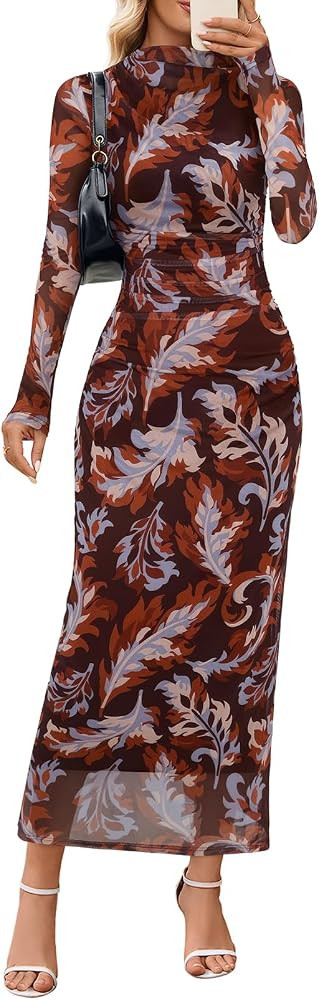 MEROKEETY Womens Fall Long Sleeve Floral Wedding Guest Maxi Dress | Amazon (US)
