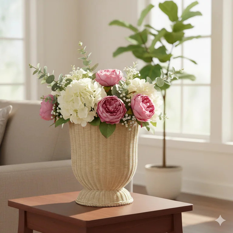 HIELLFQ Khaki Woven Planter, Decorative Rattan Flower Pots Outdoor Indoor Home Decor, Natural Pla... | Walmart (US)