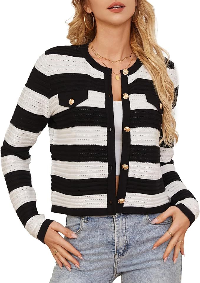 GRACE KARIN Women's Striped Cardigans 2024 Spring Open Front Button Down Knit Sweater Lady Outerw... | Amazon (US)