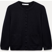 Zara - Plain Knit 34 Sleeve Cardigan In Navy Blue - S - Woman | Zara UK