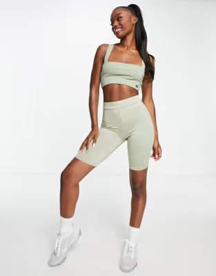 Hoxton Haus gym legging shorts in sage green | ASOS (Global)