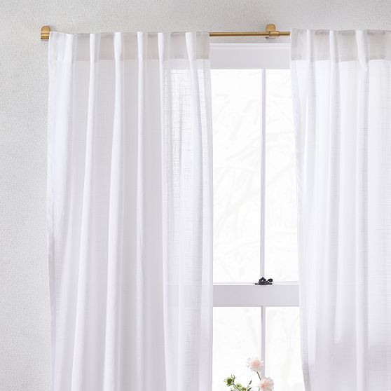 Sheer Crosshatch Curtain, Set of 2, White, 48""x108 | West Elm (US)