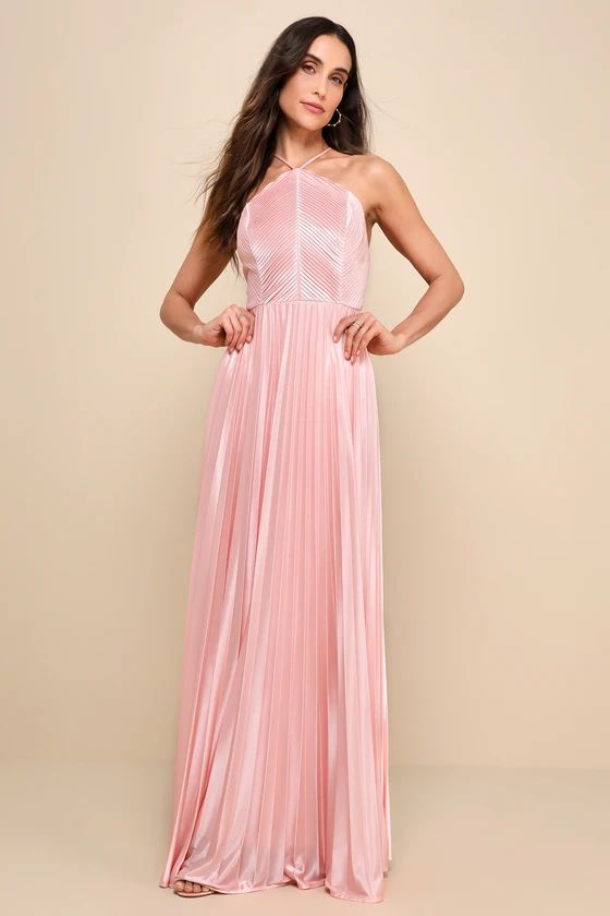 Elaborate Charm Light Pink Satin Pleated Backless Maxi Dress | Lulus