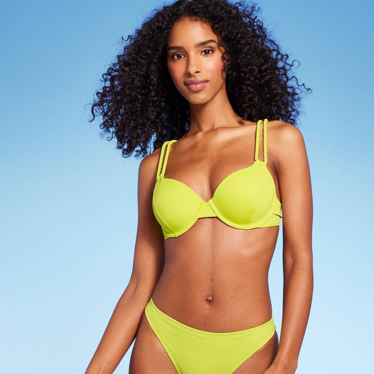 Women's Lightly Lined Twisted Strap Bikini Top - Shade & Shore™ Neon Yellow 34C | Target