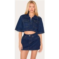 Indigo Contrast Stitch Cropped Denim Shirt | PrettyLittleThing US