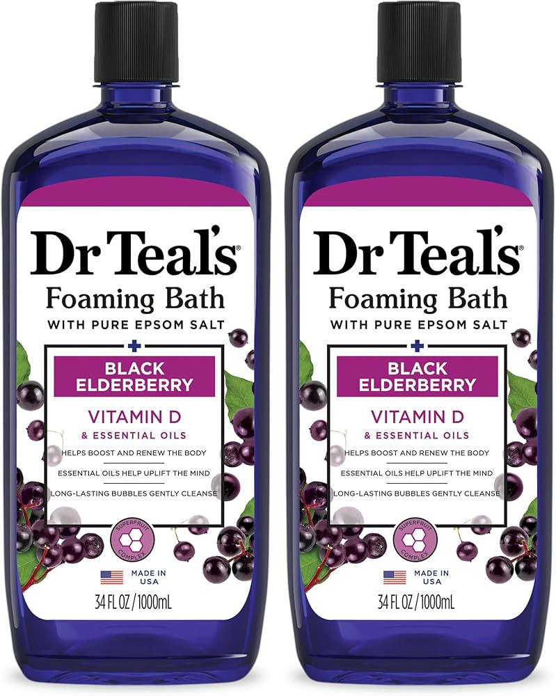Dr Teal's Foaming Bath with Pure Epsom Salt, Black Elderberry with Vitamin D, 34 fl oz (Pack of 2... | Amazon (US)