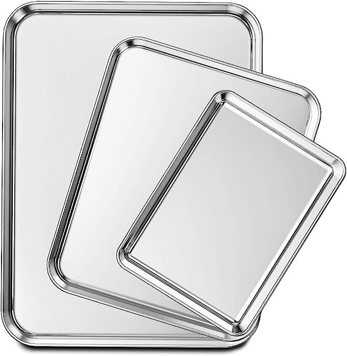 Wildone Baking Sheet Set of 3, Stainless Steel Cookie Sheet Baking Sheet Pan, 9/12/16 Inch, Non T... | Amazon (US)