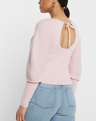 Ribbed Crew Neck Tie Open Back Sweater | Express