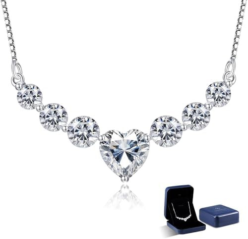 Moissanite Necklace for Women, 1.7-7.6 Carat Heart Necklace Engraved 'I LOVE YOU' Gift for Wife, ... | Amazon (US)