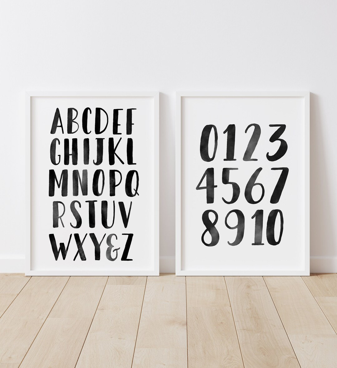 Black Alphabet and Numbers Set of 2 Prints, Alphabet Poster, Printable Educational Wall Art, Clas... | Etsy (US)