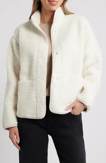 Caslon® Faux Shearling Jacket in Ivory Pristine at Nordstrom Rack, Size Xx-Small | Nordstrom Rack