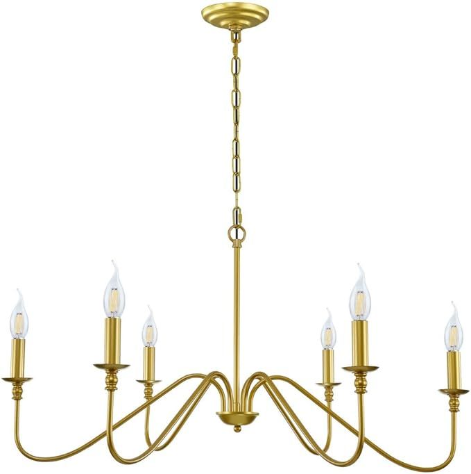 Miluolan Gold Chandelier, 6-Light Modern Chandelier for Dining Room, Bedroom, Foyer, Living Room,... | Amazon (US)