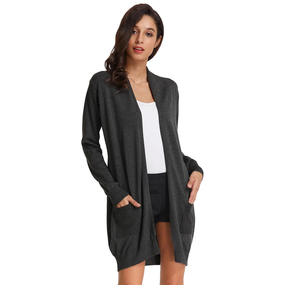 Grace Karin Classic Women's Solid Long Sleeve Open Front Long Knit Cardigan Sweaters with Pockets | Walmart (US)