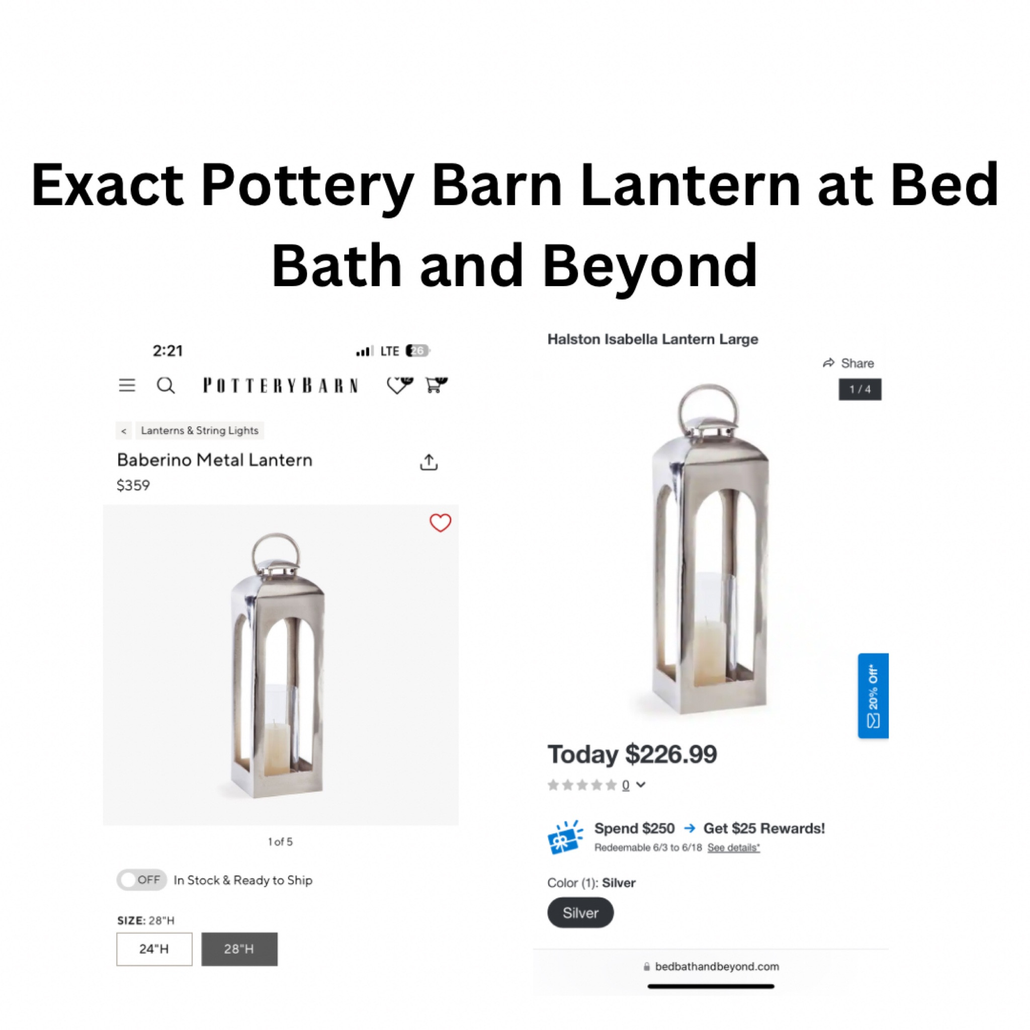 Exact Pottery Barn Lantern at Bed Bath and Beyond… except way cheaper and you can use 20% off on top of the low price!

#LTKhome #LTKsalealert