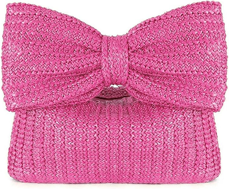 Small Straw Cluth for women,Trendy Cute Summer Woven With Bow Women Purse Handbag Wallet For Beac... | Amazon (US)