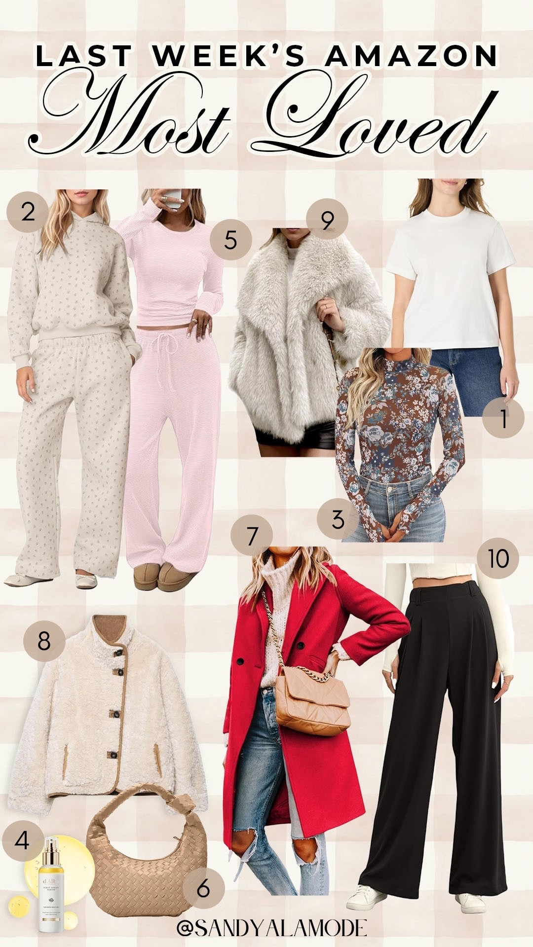 Last weeks Amazon most loved items // winter fashion // floral sets // faux fur coat // white T-shirt // Korean skincare // woven bag 