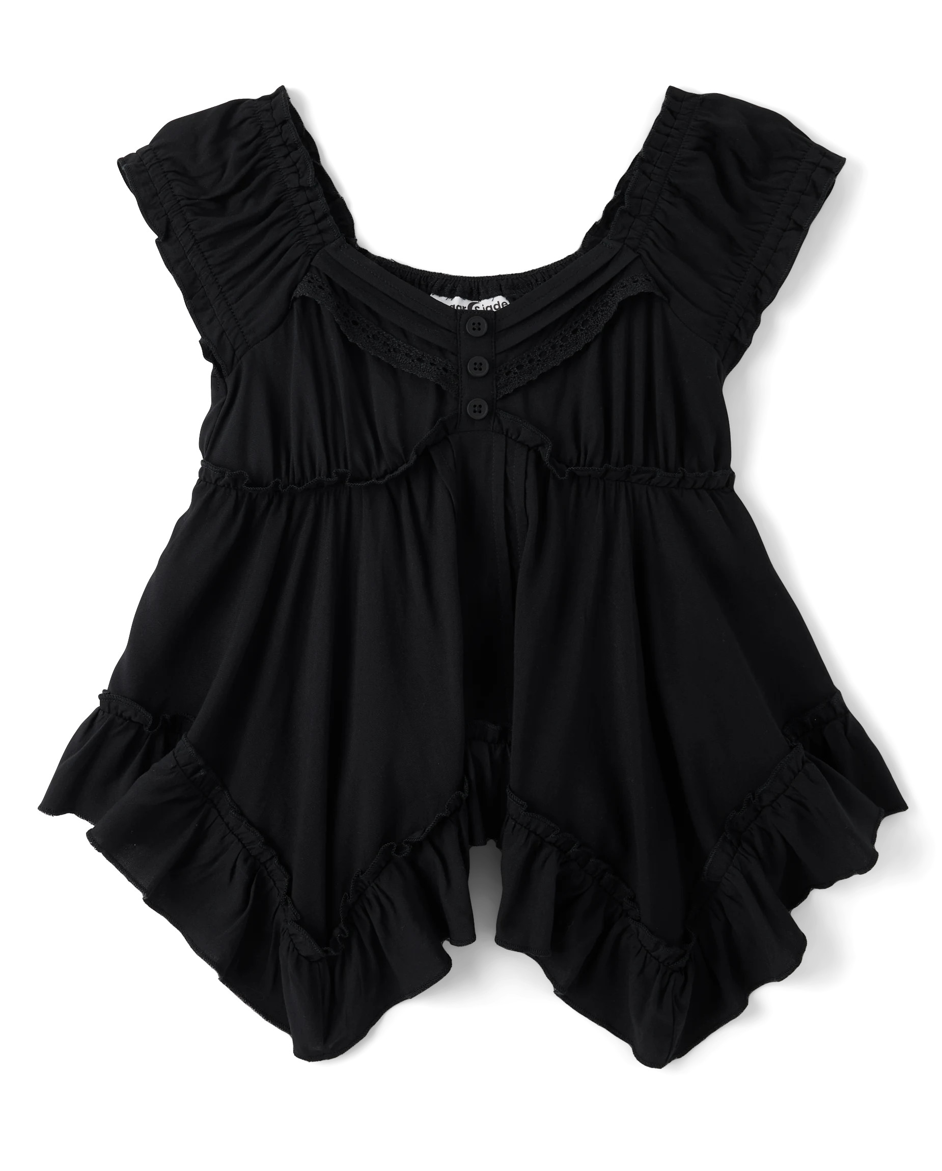 Tween Girls Pintuck Hanky Hem Top - BLACK ONYX | The Children's Place