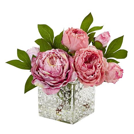 Nearly Natural 10" Peony in Glass Vase | HSN